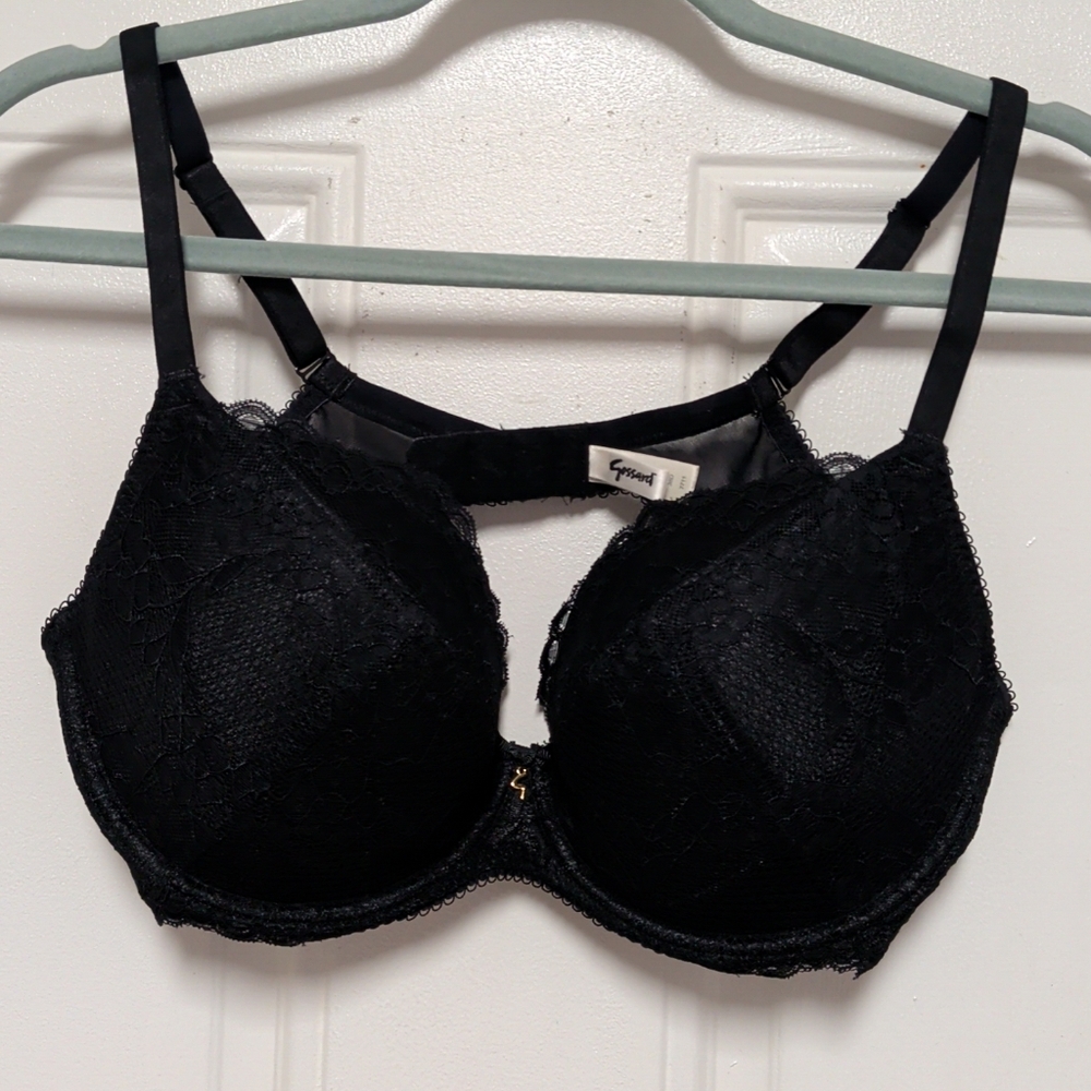 SIZE 38 D Gossard Superboost Push Up Padded Lace Plunge Bra Black Wired,READ